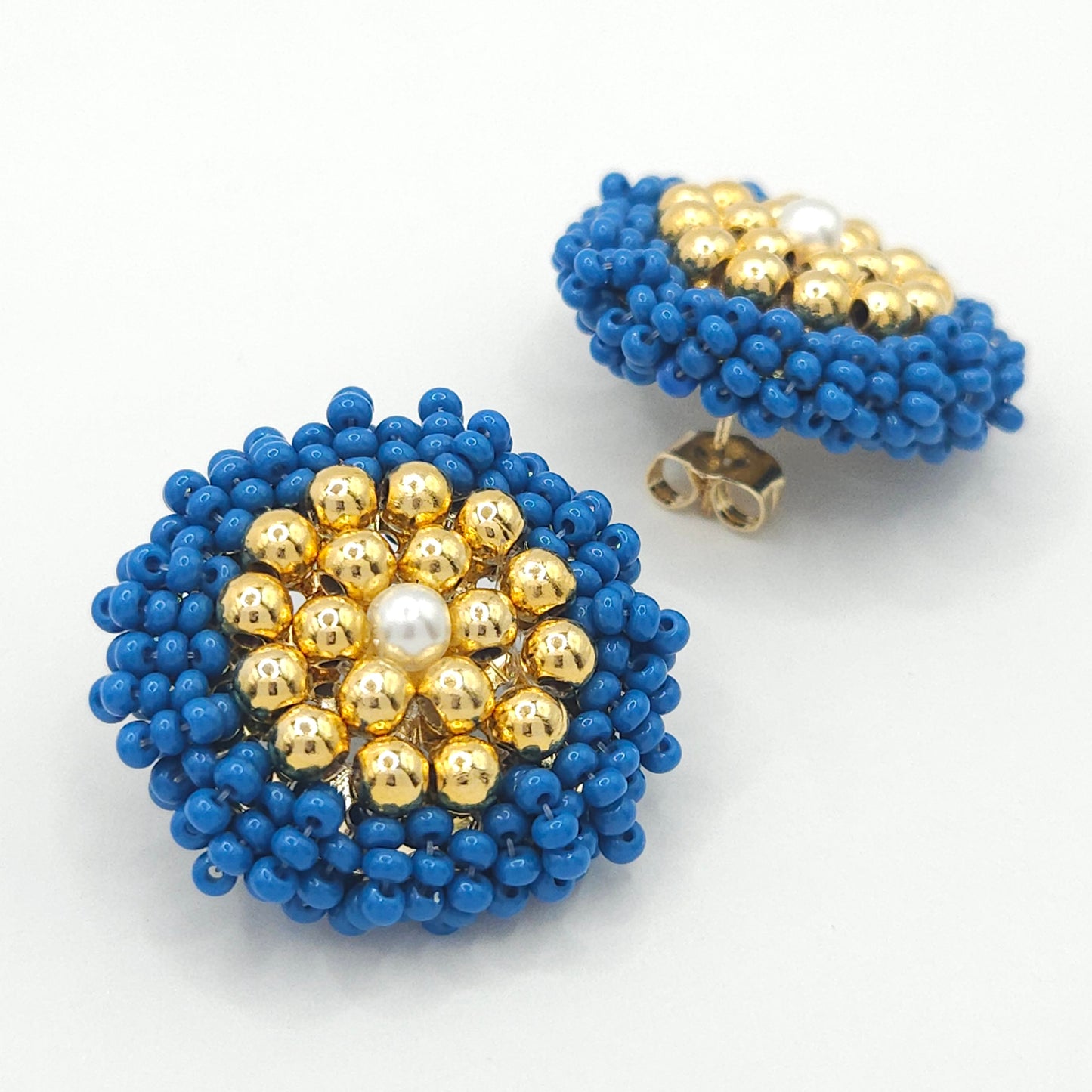 Round Beaded Stud Earrings