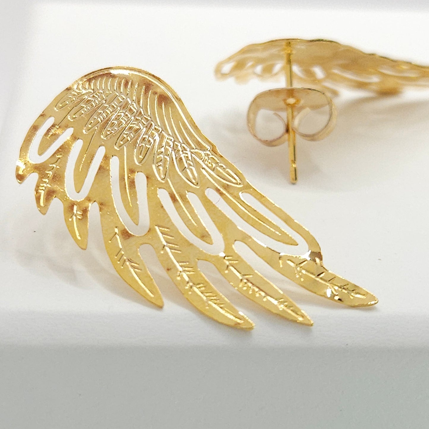 Gold Angel Feathered Wings Earrings