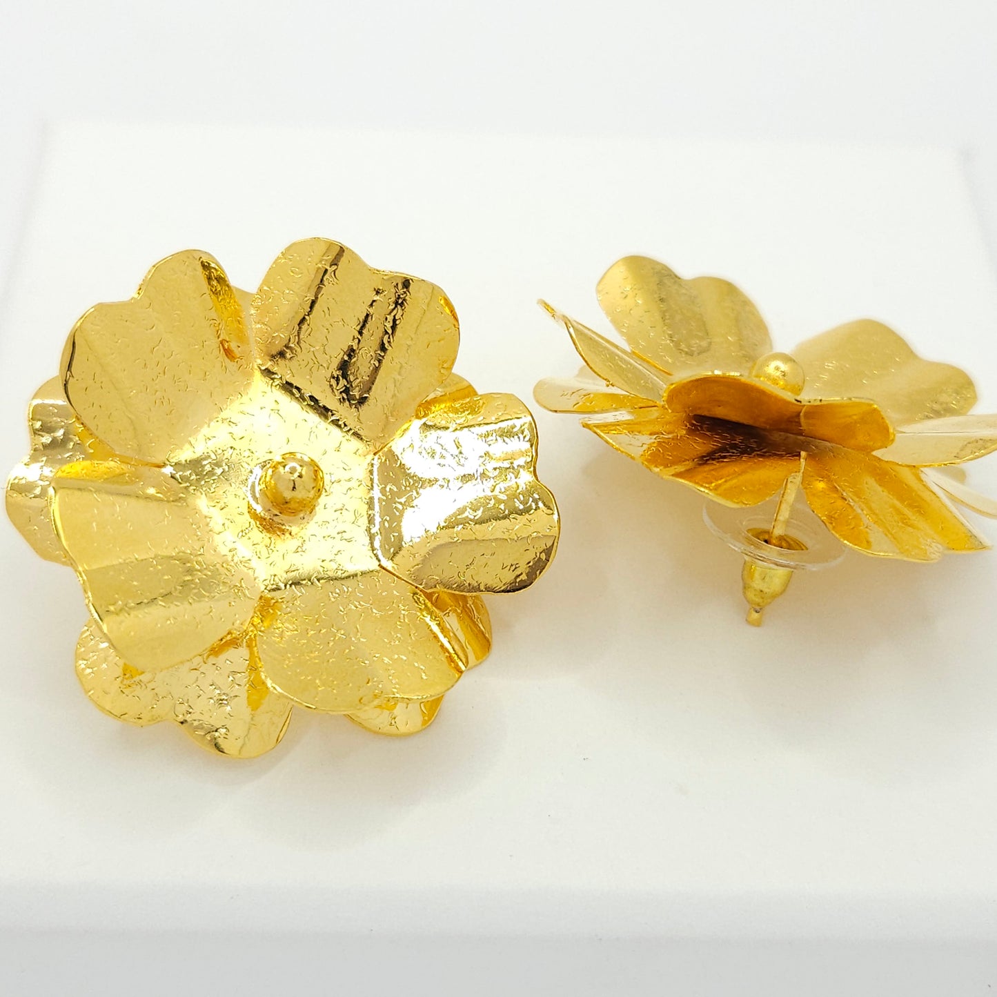 Gold Two Layers Flower Stud Earrings