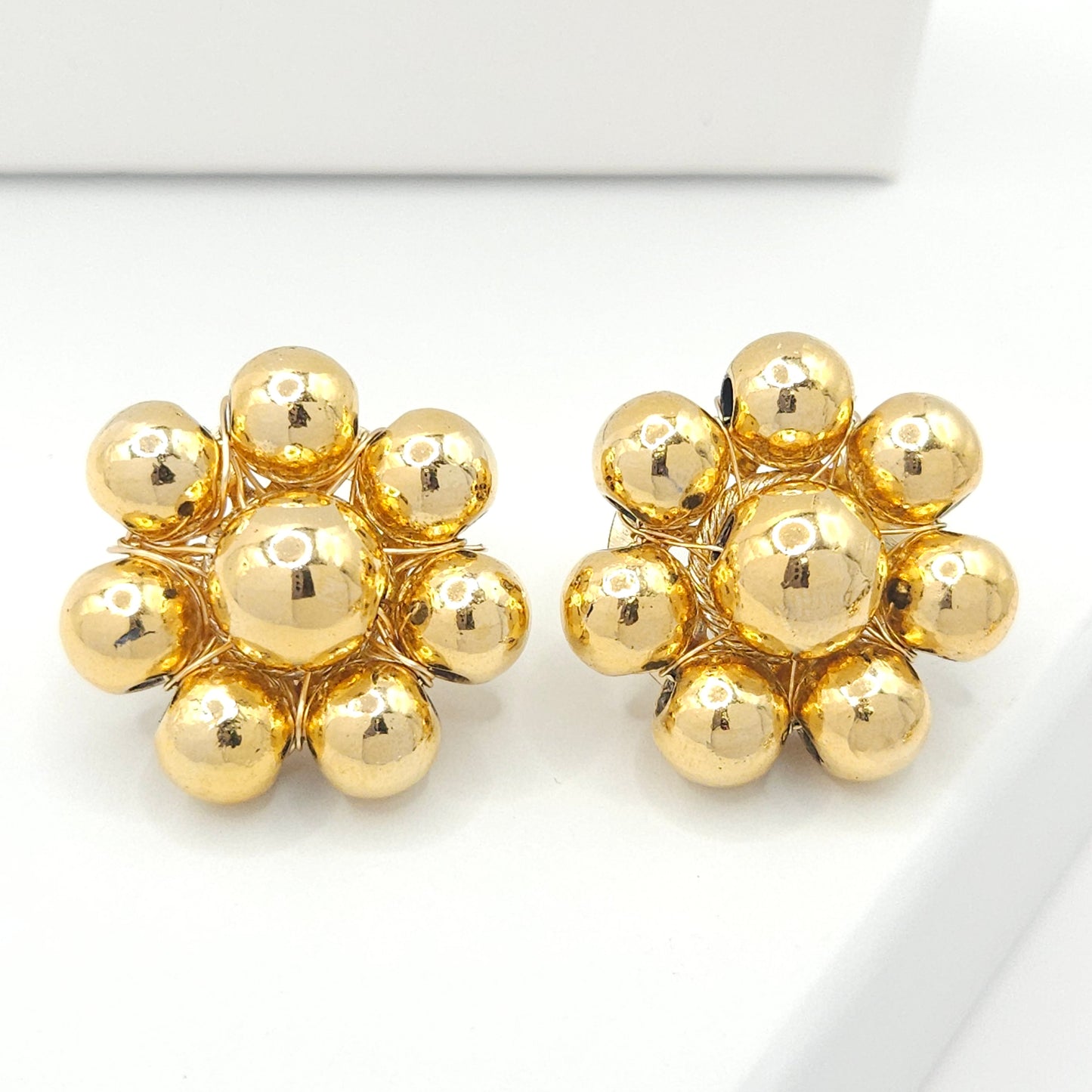 Gold Spheres Flower Stud Earrings