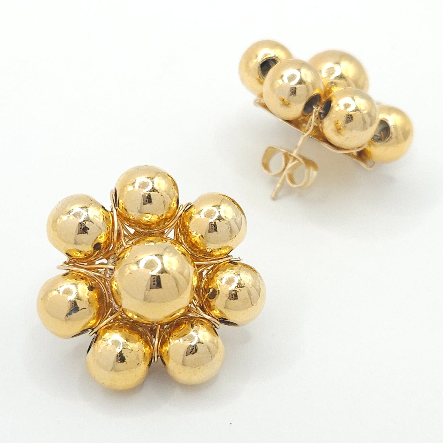 Gold Spheres Flower Stud Earrings
