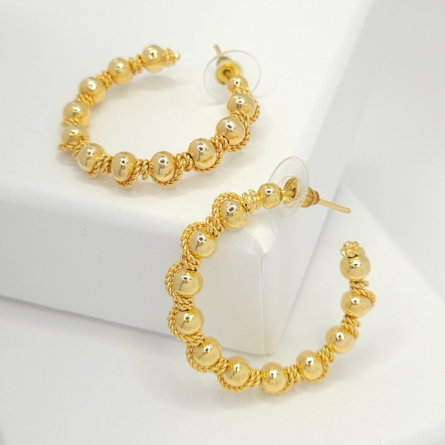 Golden Sphere Hoops