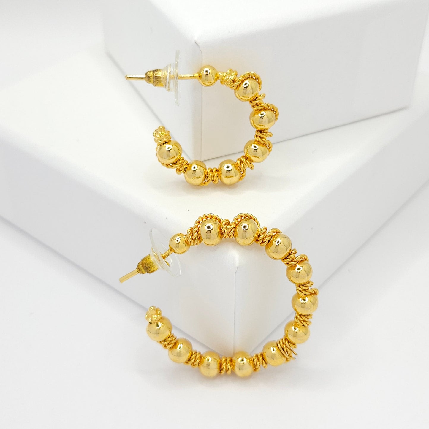 Golden Sphere Hoops
