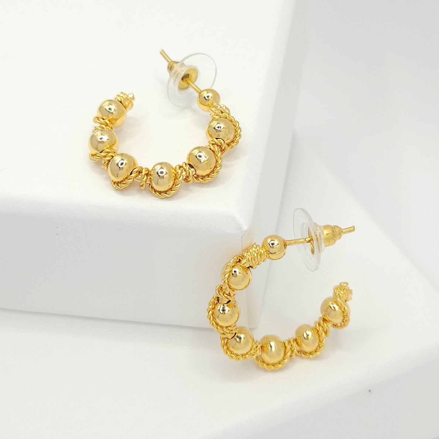 Golden Sphere Hoops