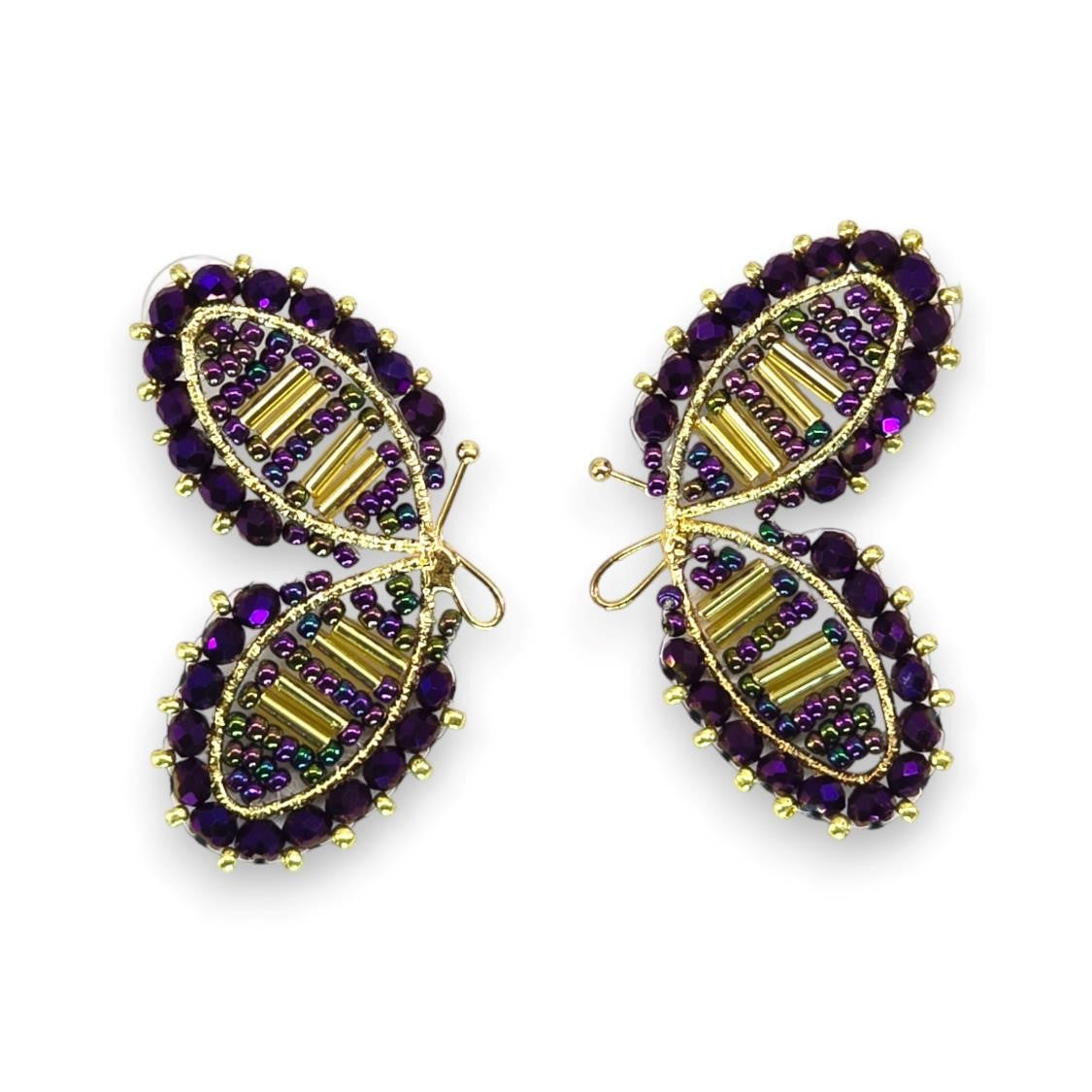 Butterfly-shaped earrings made of Rondelle Glass beads, Czech beads and Glass bugle beads