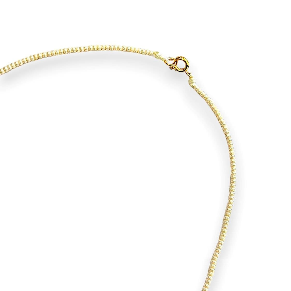 Handmade colourful Czech bead necklace adorned with charming white stars, and spring-ring closure