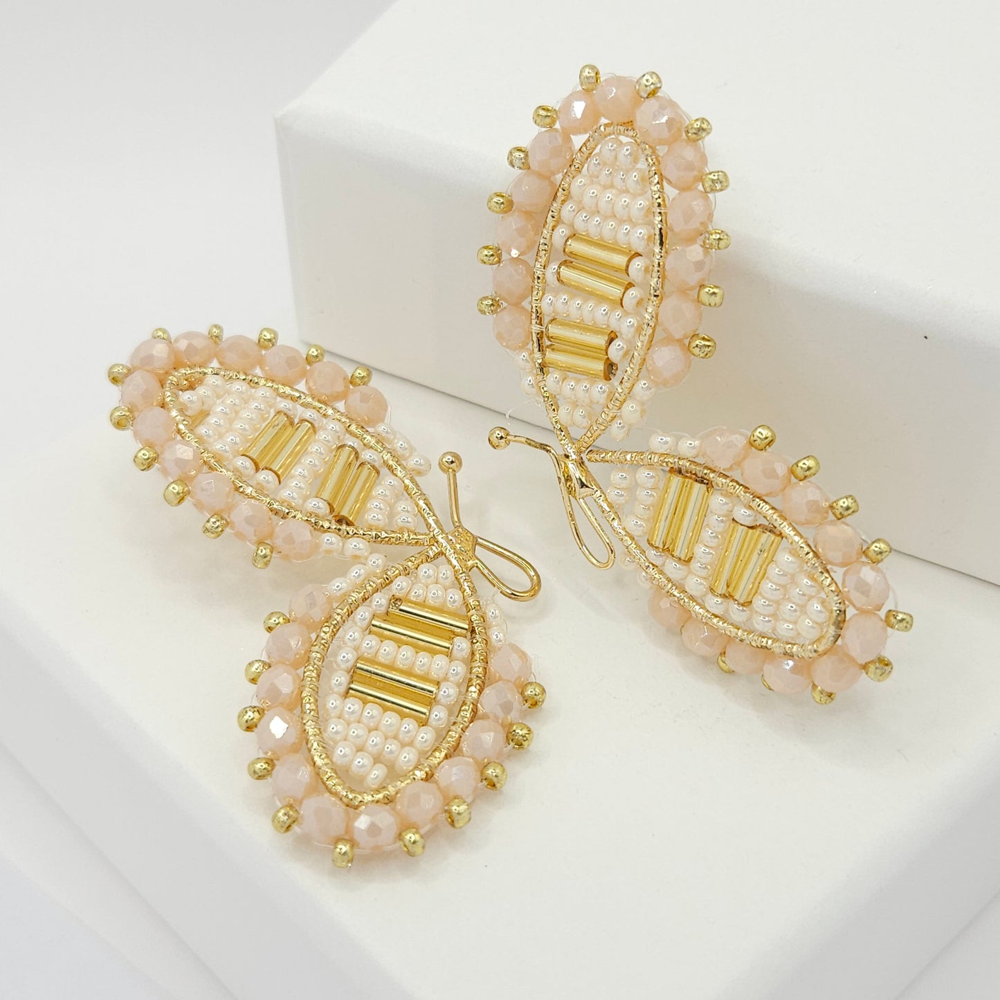 Butterfly-shaped earrings made of Rondelle Glass beads, Czech beads and Glass bugle beads