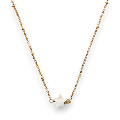 Handmade Star Pendant Necklace, featuring a delicate chain adorned with small spheres in a gleaming goldtone